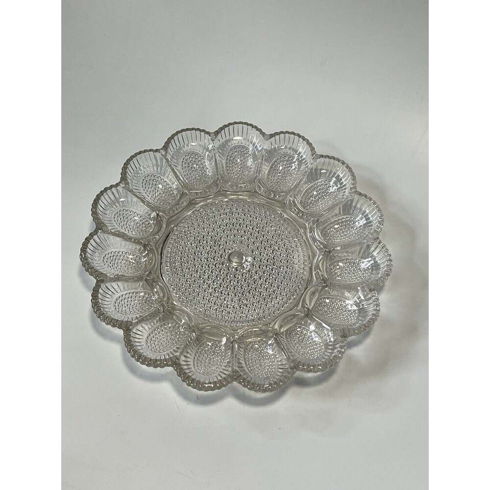 Vtg Indiana Glass Devil Egg Tray Platter Serving Dish Thick Heavy Dinnerware 3lb